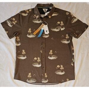 NWT men's Vissla Tres Palmas Eco Button Up Shirt Dark Earth Large